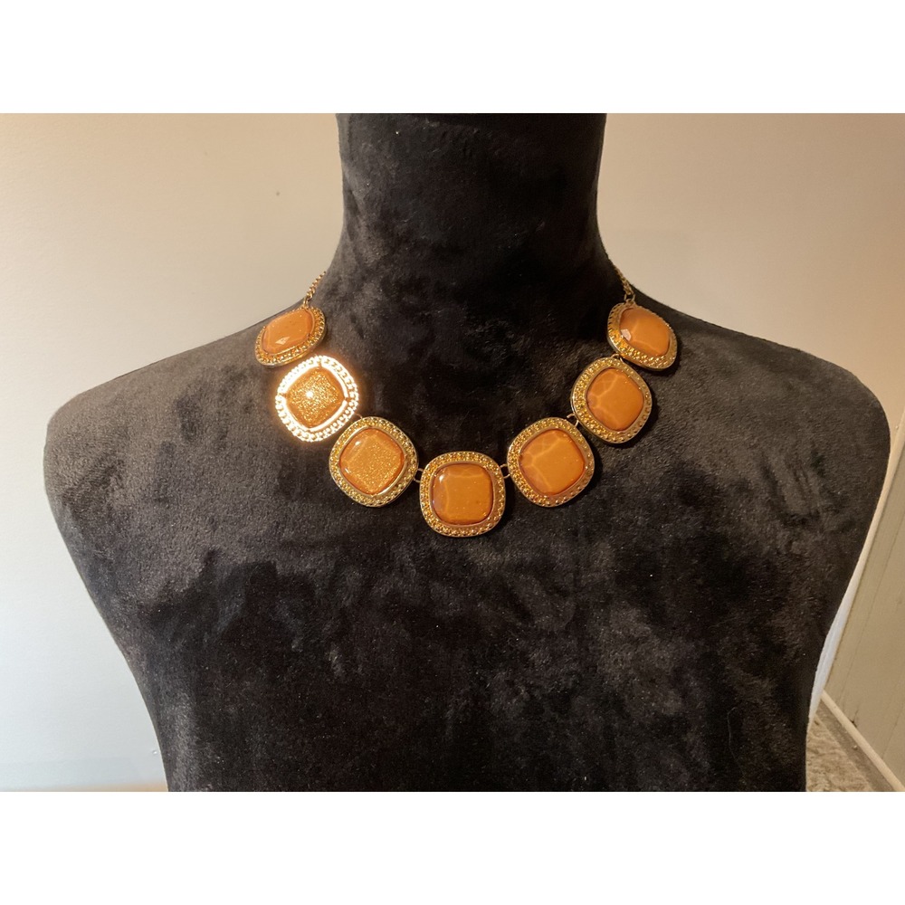 Square‎ Statement Necklace Gold Brown Fashion Jewelry Women's